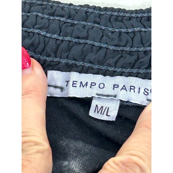 Tempo Paris Top M/L Black White Tie Dyed Long Sleeve Silk Italy Bell Sleeves - Picture 5 of 14